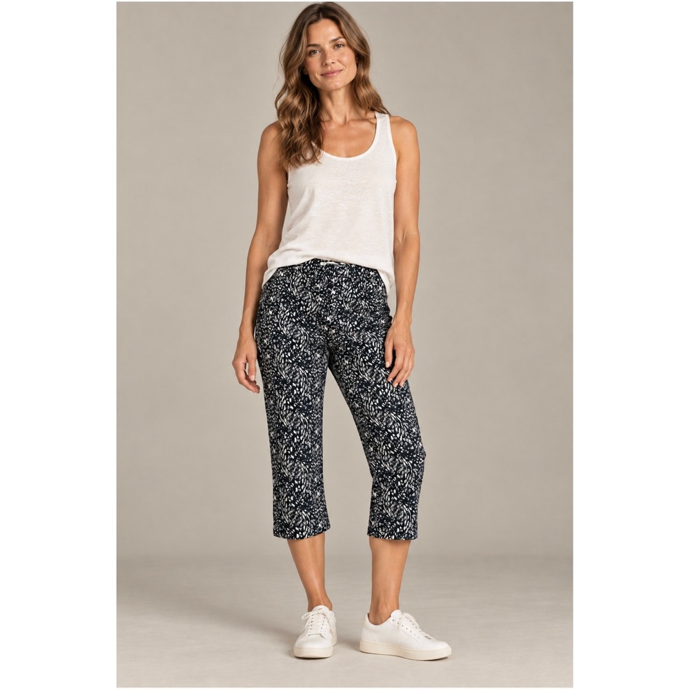 Coldwater Creek Pants 14 Navy White Abstract Print Crop Natural Fit Career Pant